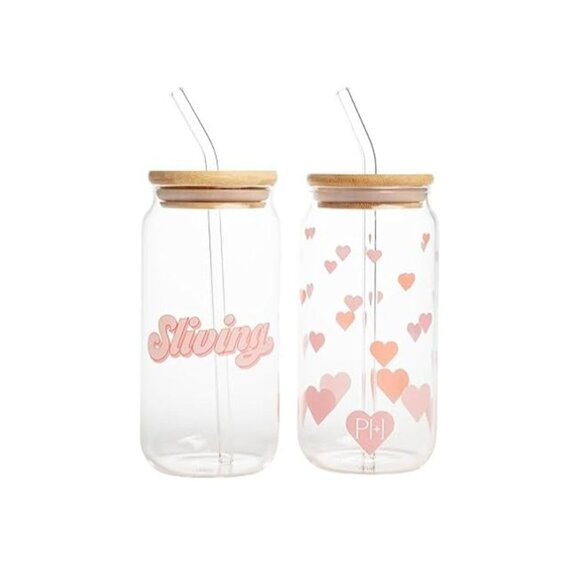 Paris Hilton Other - Glass Tumblers Set with Kawaii Decals, Includes Bamboo Lids, Reusable Glass